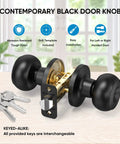 Matte Black Round Door Knob Set With Deadbolt For Indoor Doors, 5 Pack, Keyed Entry And Keyed Alike, Ball Style Door Handles