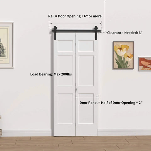 36 Inch Single Bifold Sliding Barn Door Hardware Kit for Closet Doors With Space Saving Track and Quiet, Smooth Rollers installed