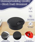 Black desk grommet on wooden surface with focus on design and features, part of 2 Inch Desk Grommet And Cable Grommet Kit Black 10 Pack