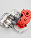 Beefed Up Metal RC Transmission Center Gearbox Case With Gears For 1/18 LC80 FCX18 Crawler, aluminum housing, silver and red