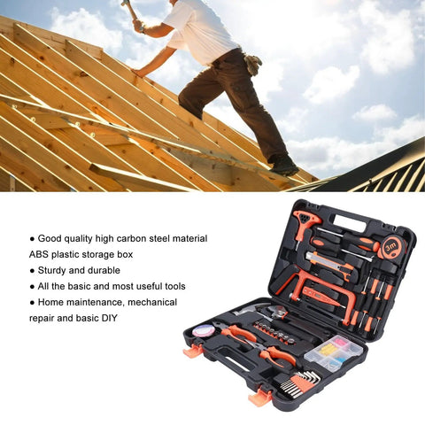45 Piece Pro Grade Home Repair Tool Kit with Storage Case for DIY Projects and Home Handyman Use displayed in open case