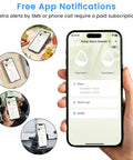 Smartphone displaying WiFi Sump Pump Alarm With Phone Alerts app interface for monitoring water levels and device status, held in hand.
