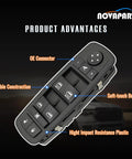 Driver Side Power Window Master Switch Fits 2016 2018 Ram 1500 2500 3500, 2019 2024 Ram 1500 Classic Laramie, Chrysler 300 2012, And Dodge Journey 2011 2012 Auto Window Button with labeled features