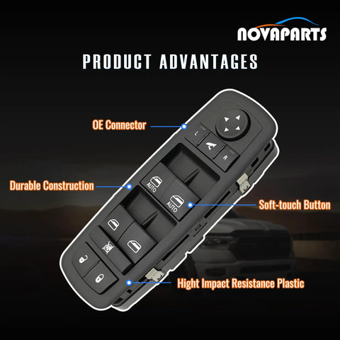 Driver Side Power Window Master Switch Fits 2016 2018 Ram 1500 2500 3500, 2019 2024 Ram 1500 Classic Laramie, Chrysler 300 2012, And Dodge Journey 2011 2012 Auto Window Button with labeled features