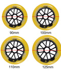 Inline Skate Wheels 110mm 85A Dope Outdoor And Indoor Set 6/8 Pack With Bearings PU shown in four sizes 90mm 100mm 110mm 125mm