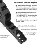 1M Black Nylon Cable Drag Chain With 10x15mm Inner Size Wire Carrier Chain Built Tough Reinforced PA66 Energy Chain diagram