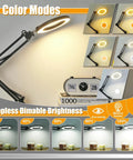 5 color modes of 12X Real Glass Magnifying Glass With Light And Stand, adjustable LED desk lamp with dimmable options.