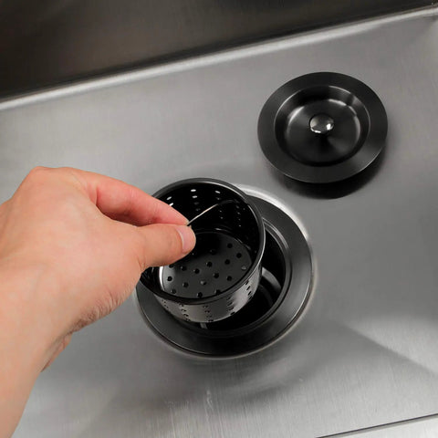 Gold Kitchen Sink Drain Assembly With Deep Removable Waste Basket, Strainer And Stopper For Three And A Half Inch Openings