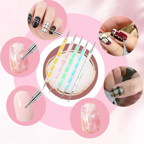 Nail Art Brush Kit 22 Piece Set With 2 Way Acrylic Silicone Engraving Pens Dotting Tools And Resin Nail Art Palette.