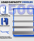 Built Like A Tank Four Tier Cantilever Lumber Storage Rack With Legit Heavy Duty Horizontal Arms And 3500 Pound Capacity, showing adjustable mounting and load capacity.
