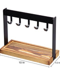 Solid Five Hook Table Key Holder With Torched Wood Base And Rustic Industrial Countertop Rack, 10x4.3x8 inches, ideal for organizing keys.