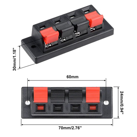 4 Way Spring Push Release Speaker Terminal Block Socket With 4 Pins And 4 Positions, Red Black Polarity, For DIY Speaker Projects