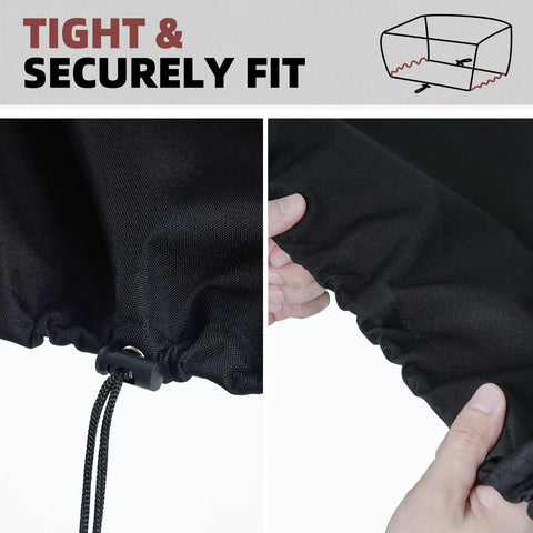 Close-up of Custom Fit Tabletop Pizza Oven Cover For Leggero Series 2238 2379 5967 with drawstrings for tight fit.