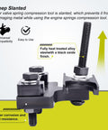 Upgraded Pro Grade Valve Spring Compressor Tool Kit showing angled steel part, bolt attachments, fits LS Engines.