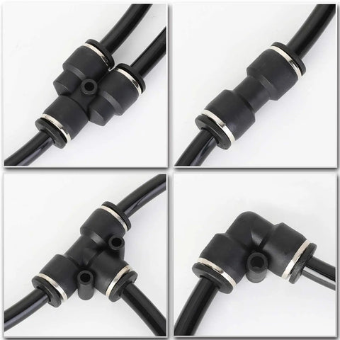 Black connectors for 1/4 Inch Nylon Air Line Tubing For Pneumatic Systems, 32.8 Feet Long, 6.35mm OD