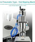 Heavy Duty Pneumatic Vial Crimper Machine For Aluminum Plastic Bottles Semi Automatic Sealer With Adjustable Foot Switch shown with air pump and hoses.