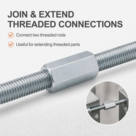 Heavy Duty 1/2-13 Hex Coupling Nut Set With Zinc Plated Carbon Steel Rod Connectors 1-3/4 Inch Length 30-Piece Industrial Joint Kit For Solid Rod-To-Rod Links Durable Machinery Frames And Bolt Connections.