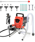 Pro Grade Airless Paint Sprayer With 950W Motor and 0.52 GPM Flow Rating showing sprayer unit, wand, and accessories.