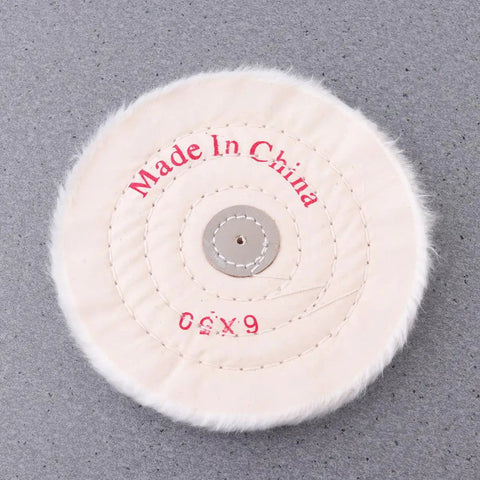 Low Noise 6 Inch Cloth Buffing Wheels 2 Pack White Felt Polishing Pad on gray surface