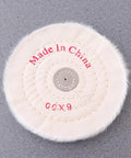 2 Pack Dope White Cloth Buffing Wheels 6 Inch for Polishing and Grinding, durable alumina material, "Made in China" text visible