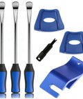 14.5 Inch Tire Spoons Kit For Motorcycles Dirt Bikes Lawn Mowers And More 7 piece set with blue rim protectors and valve tool