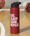 Red Glider Pilot Stainless Steel Insulated Water Bottle For Sailplane Enthusiasts with Eat Sleep Soar Repeat text, on court