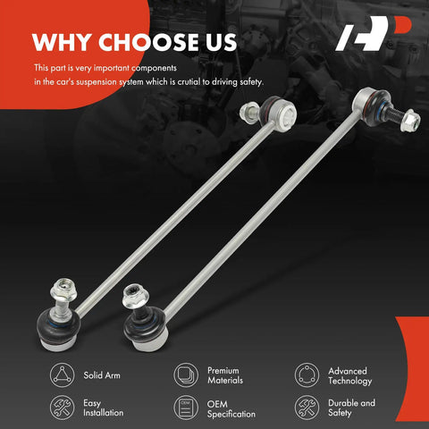 Front Sway Bar Link Set For BMW X3 X4 2011 Through 2018 Direct Fit Pair Of Front Left And Right Stabilizer Links visible with solid arm