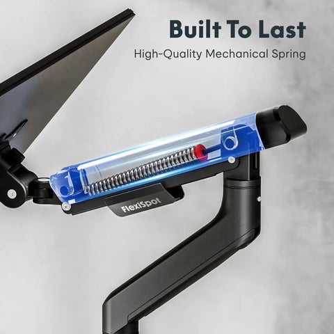 Heavy Duty Single Monitor Arm, Premium Aluminum Desk Mount With Butter Smooth Adjustments showing high-quality mechanical spring detail.