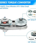 Beefed Up 30 Series Torque Converter Kit For Predator 212cc, showing components, 3/4 inch driver, and 5/8 inch driven pulleys