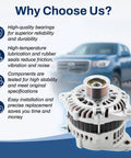 Alternator 150A 12V Replacement Fits 2013 JX35, 2014-2016 QX60, 2013-2017 Pathfinder, 2015-2017 Murano with benefits listed in background