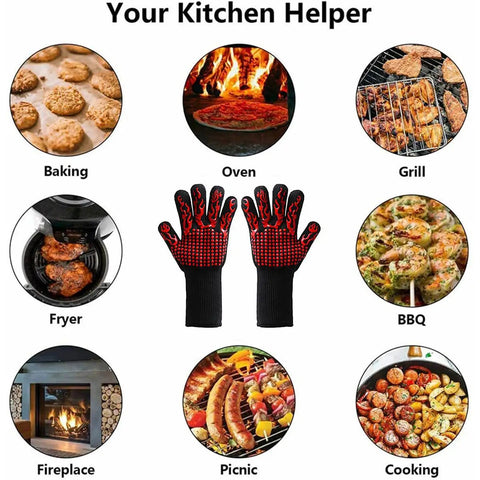 Grill Master Ready Ultimate Heat Resistant BBQ Grilling Gloves With Non Slip Silicone Grip for baking, oven, grilling, and BBQ use