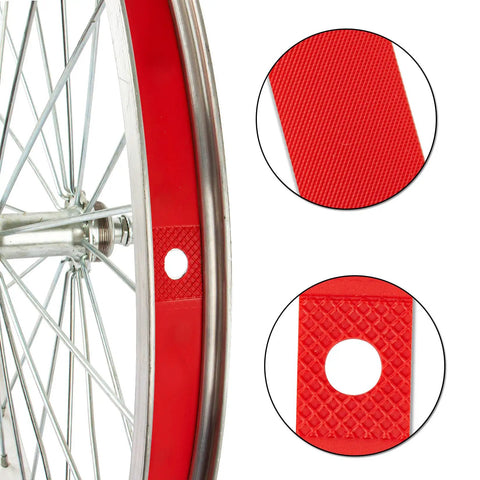 Red 18Mm Rim Tape Liner For 16 Inch Through 29 Inch Bikes, close-up view showing textured surface and hole detail