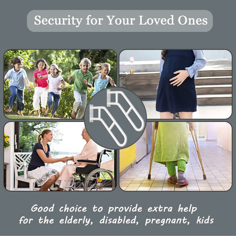 Two Pack 27 Inch Bent White Stair Handrails For Indoor Or Outdoor Use Wall Mounted With Anti Skid Crossbars For Safe Steps