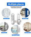 Keyless Combo Door Lock MX250 Surface Mount Deadbolt in Satin Chrome for security in home, office, Airbnb rentals, and gates.