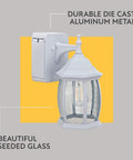 Victoria Collection 1-Light Traditional Outdoor Wall Sconce With Seeded Glass And Dual Built-In GFCI Outlets White Finish