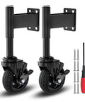 Heavy Duty Workhorse 4 Inch Galvanized Steel Gate Wheels With Locking Foot Brake Black 2 Pack features rubber tires and mounting screws.