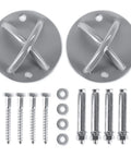 Beast Mode Heavy Duty Two Pack Wall Mount Brackets For Suspension Straps Gym Rings And Body Weight Training With Industrial Steel Ceiling Anchors Supporting Up To Seven Hundred Fifty Pounds, showing two steel mounts and installation hardware.