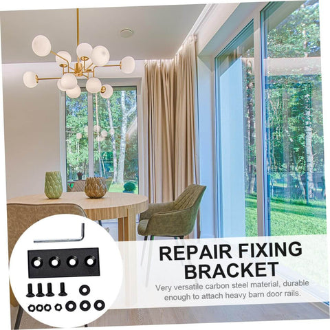 Durable Track Bracket Connector for Barn Door Track No Fuss Easy Install Flat Mending Repair Plate displayed on a table.