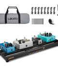 Grab-And-Go Guitar Pedalboard With Built-In Power Supply, Nine Independent Outlets Plus USB Port displayed with accessories.