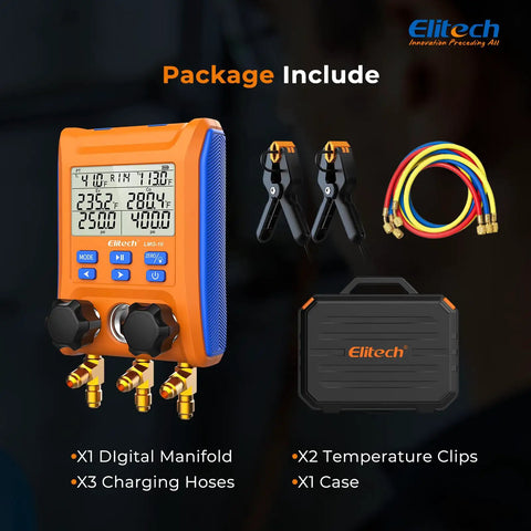 Wireless HVAC Manifold With Data Logging, Affordable Pro Tool For Pressure Hold Tests And Vacuum Leak Detection, Real Time Readouts, Easy To Use, Built For Professional Techs. Package includes manifold, clips, hoses, case