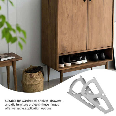 Close-up of 2Pcs stainless steel shoe cabinet hinges with flip plates for home furniture wardrobes