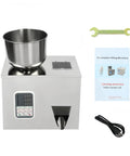 Top Shelf Automatic Filling Machine For Grains And Seeds Straight Up Fast Two To Five Second Bag Packing For Coffee Beans And Spices Dead On One Hundred Gram Dispenser Built Heavy Duty with stainless steel bowl and control panel.