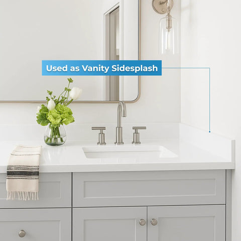 Super White Engineered Marble Bathroom Vanity Sink Backsplash Sidesplash 4X22 Inch Straight Up Splash Guard Countertop Edge Protector Clean Modern Surface Easy Peasy Install Zero Hassle Home Upgrade