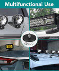 Rubber Coated Neodymium Magnets 30 Lbs Each With 1.69 Inch Circular Base And M5 Assembly Base For Light Bar Mirror Camera Tool 16 Pack Heavy Duty Magnetic Magnets Set installed on vehicles holding lights and cameras.
