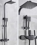 UMJIGF 8 Inch Black Shower System Thermostatic Waterfall Shower Faucet Set Wall Mounted Shower Combo Set Brass Mixer Shower with Fall Shower Head and Handheld Shower.
