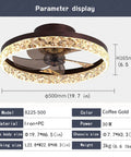 Diagram of 19.7 Inch Flush Mount Ceiling Fan With Lights Remote Control Low Profile Bladeless Modern Design, Coffee Gold color