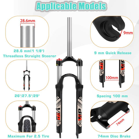 Dope MTB Front Suspension Fork With 100mm Travel For 26, 27.5, And 29 Inch Wheels, 28.6mm Straight Steerer, 9mm QR details