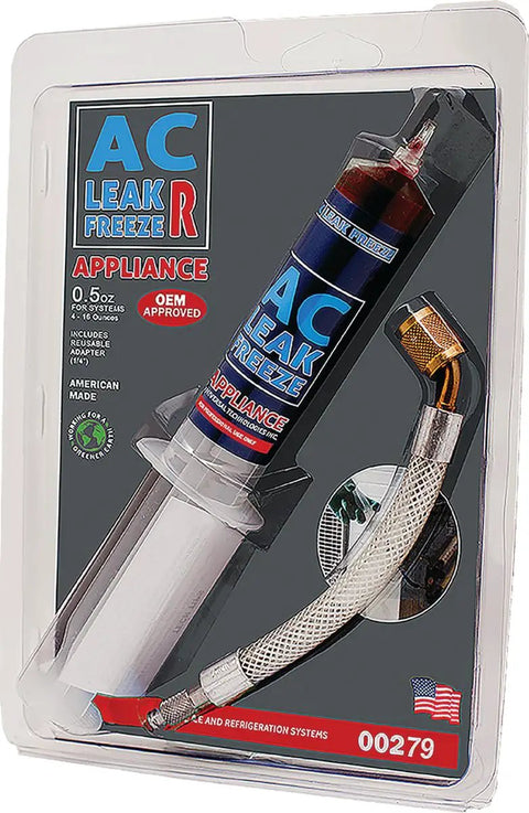 Quick Fix AC Leak Sealant With One Quarter Inch Adapter For HVAC And Fridge Repair Stops Refrigerant Leaks Fast Using Disposable Syringe Brings Cool Breeze Back Easy Peasy Performance For Home Or Shop Units With Half Ounce Capacity