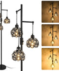 Dimmable Crystal Floor Lamp With Industrial Farmhouse Style, 3 Light Black Standing Lamp for Living Room, 64 Inch Tall with Lampshades.