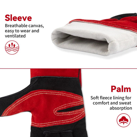 Close-up of Size M Welding Gloves For Women And Small Hands With Kevlar Reinforcement showing sleeve and palm details.